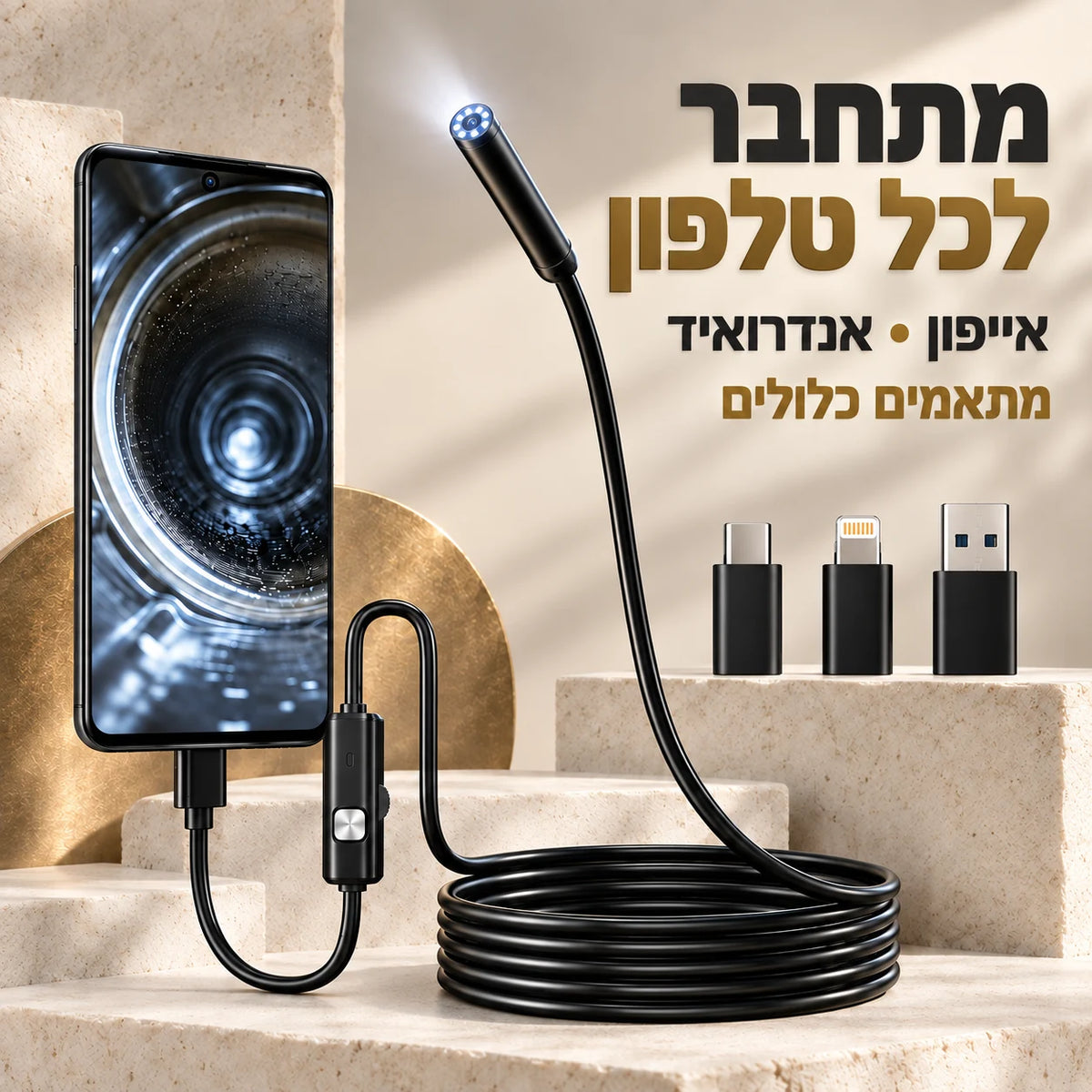 DeepScope צינור מואר עם מצלמה