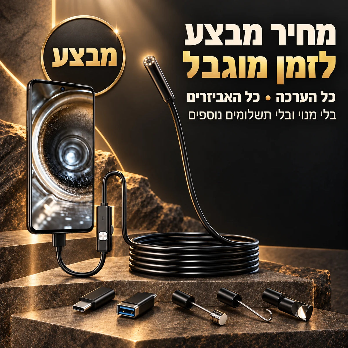 DeepScope צינור מואר עם מצלמה